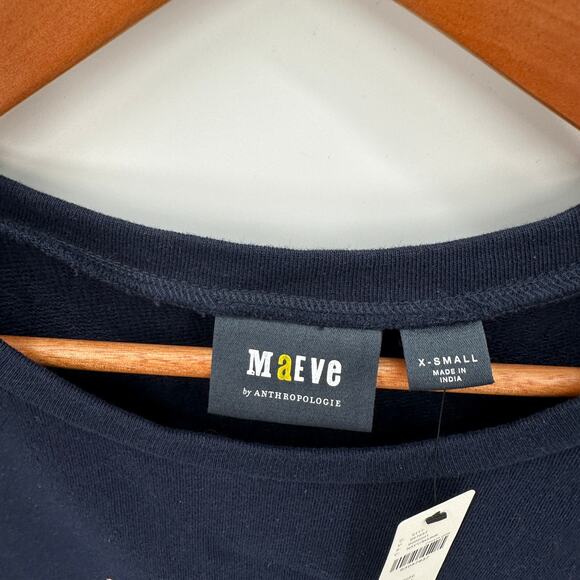 ANTHROPOLOGIE NWT Maeve Embroidered Riviera Short Sleeve Navy Sweatshirt // S - Picture 9 of 15